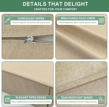 Summsun Outdoor Chair Cushions 22 x 22 Inch, Faux Linen Patio Furniture Cushions, Water Resistant Backrest and Deep Seat Cushion Set with Straps, Removable Cover, Non-Slip Bottom, Nature