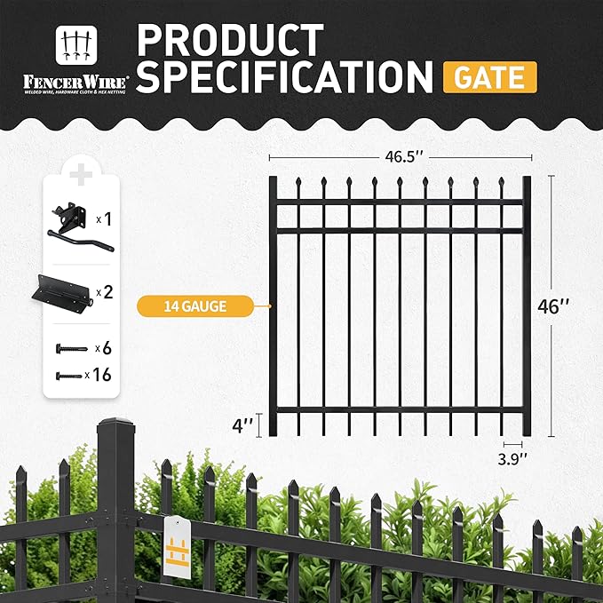 Fencer Wire Heavy Duty Pinnacle Fence Gate, 4FT Height x 4FT Width Outdoor Fence Gate, Outdoor Anti-Rust Metal Steel Gate for Fencing Barrier, Decorative Garden Gate with Gate Lock