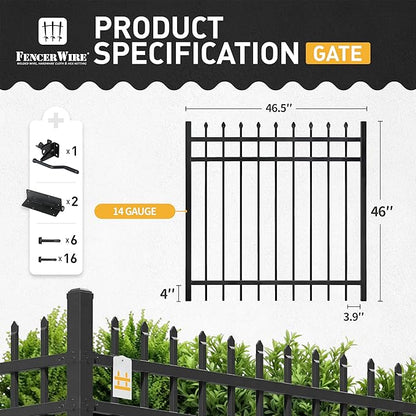 Fencer Wire Heavy Duty Pinnacle Fence Gate, 4FT Height x 4FT Width Outdoor Fence Gate, Outdoor Anti-Rust Metal Steel Gate for Fencing Barrier, Decorative Garden Gate with Gate Lock