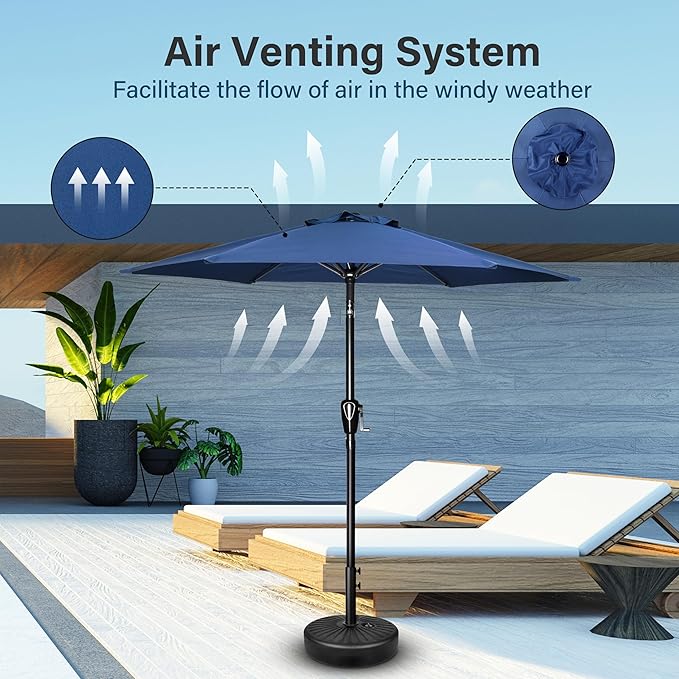 Simple Deluxe 7.5ft Patio Umbrella Outdoor Table Market Yard Umbrella with Push Button Tilt/Crank, 6 Sturdy Ribs for Garden, Deck, Backyard, Pool, Blue