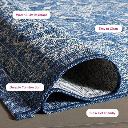 SAFAVIEH Courtyard Collection 2'3" x 20' Navy/Ivory CY8680 Indoor/ Outside Waterproof Easy cleansingPatio Backyard Mudroom Runner Mat