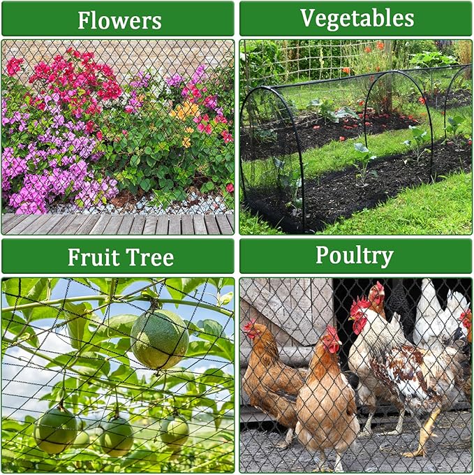 8 X 100 Ft Garden Netting, 5/8in Mesh Heavy Duty Bird Netting for Vegetable, Fruit Trees, Blueberry Bush Protection, Reusable Poultry Netting Against Birds, Deer, Rabbit and Cat, Chicken Coop Net