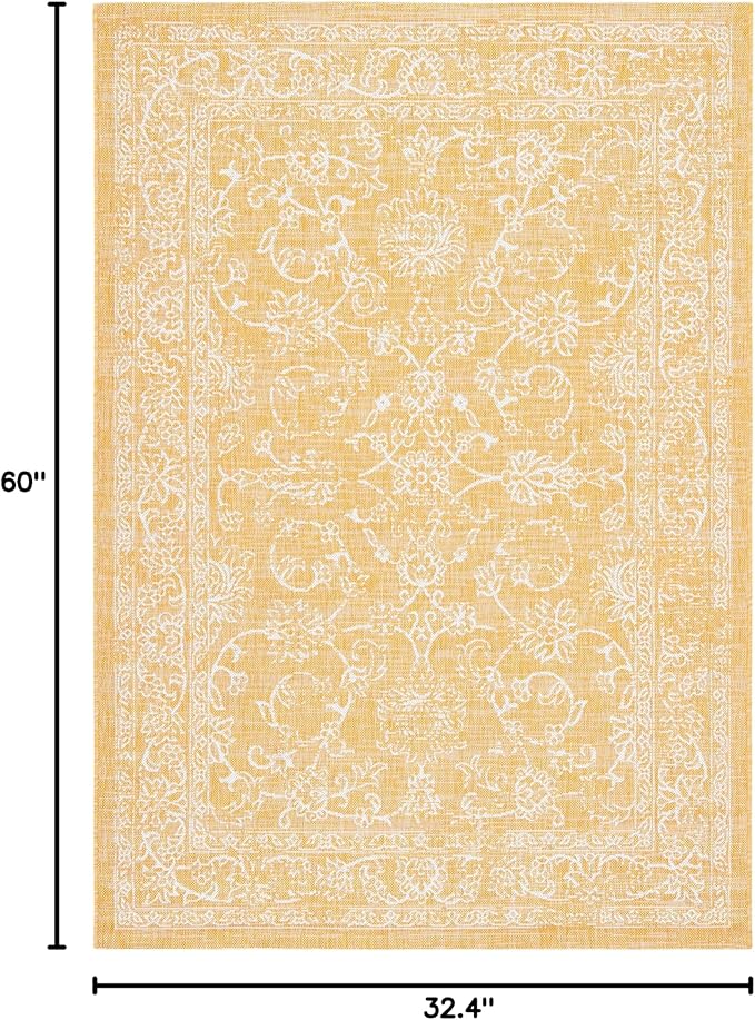SAFAVIEH Courtyard Collection 2'7" x 5' Gold/Ivory CY8680 Indoor/-Outdoor Waterproof Easy-Cleaning Patio Backyard Mudroom Area-Rug