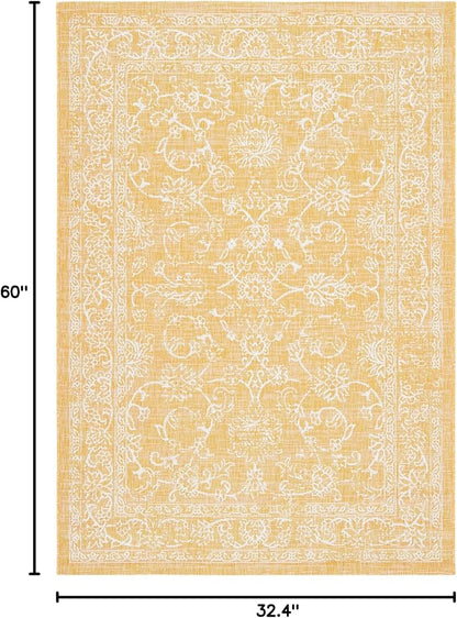SAFAVIEH Courtyard Collection 2'7" x 5' Gold/Ivory CY8680 Indoor/-Outdoor Waterproof Easy-Cleaning Patio Backyard Mudroom Area-Rug