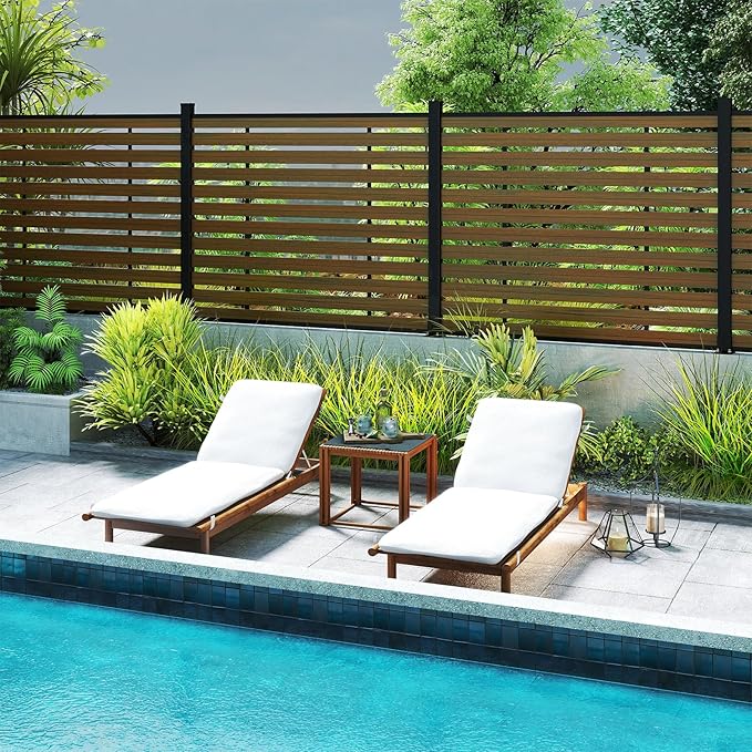 Outdoor Privacy Fence WPC, AC Unit Air Conditioner Screen 5 FT(H) x 6 FT(W) Trash Can with Aluminum Alloy Post, Decorative Fencing, Brown with 1 Post