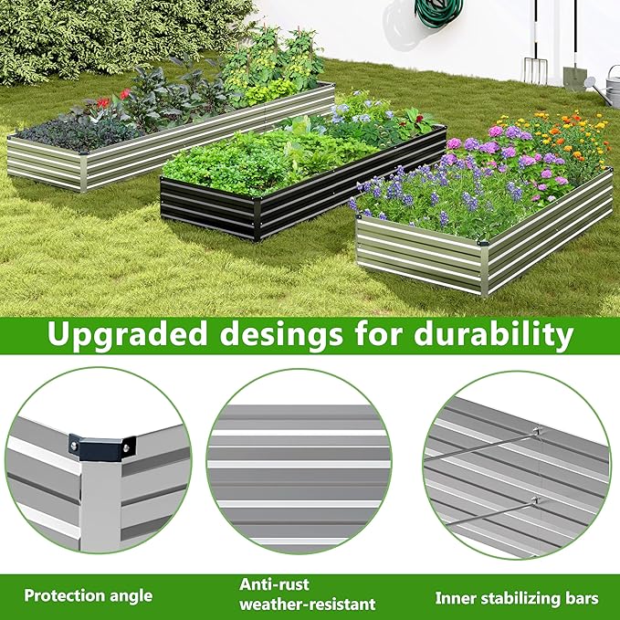2PCS 10x3x1ft Galvanized Raised Garden Bed,Outdoor Planter Box Metal Patio Kit Planting Bed for Vegetables Flowers Herb,Silver