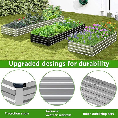 2PCS 10x3x1ft Galvanized Raised Garden Bed,Outdoor Planter Box Metal Patio Kit Planting Bed for Vegetables Flowers Herb,Silver