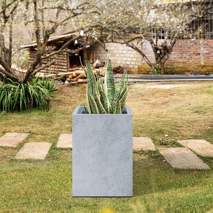 Kante 18.5" H Tall Rectangular Concrete Planters, Outdoor Indoor Lightweight Plant Pots with Drainage Hole and Rubber Plug, Modern Style for Home Garden Patio, Slate Gray