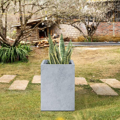 Kante 18.5" H Tall Rectangular Concrete Planters, Outdoor Indoor Lightweight Plant Pots with Drainage Hole and Rubber Plug, Modern Style for Home Garden Patio, Slate Gray
