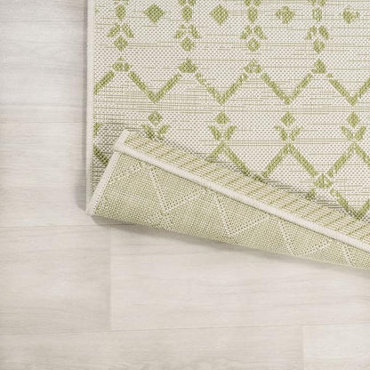 JONATHAN Y Moroccan Geometric Indoor Outdoor Runner Rug 2X10 Cream/Green, Ourika Textured Weave for Backyard, Patio, Porch, Easy-Cleaning, High Traffic, Pet-Friendly, Non-Shedding (SMB108M-210)