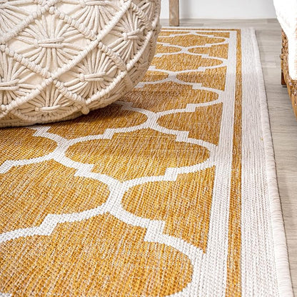 JONATHAN Y Moroccan Trellis Indoor Outdoor Runner Rug 2X10 Yellow/Cream, Trebol Textured Weave for Backyard, Patio, Porch, Easy-Cleaning, High Traffic, Pet-Friendly, Non-Shedding (SMB109F-210)