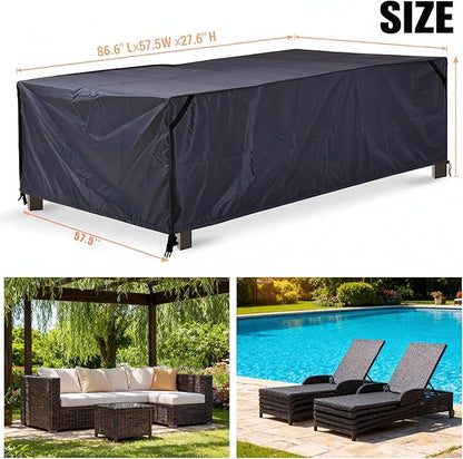 Rectangular Patio Table Cover - 600D Tough Canvas Heavy-Duty Waterproof Outdoor Dining Table and Chairs General Purpose Furniture Cover (DarkGrey, 86.6''x57.5''x27.6''-No zipper)