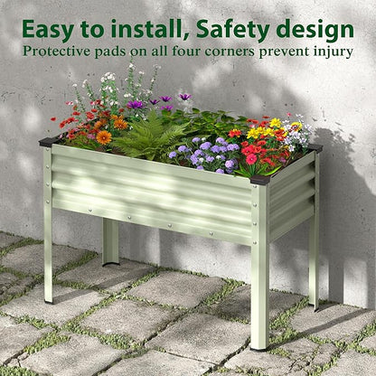 MUPATER 48" L x 24" W x 32" H Galvanized Steel Raised Garden Bed, 507lbs Capacity Large Metal Elevated Raised Planter Box with Legs & Detachable Black Liner for Patio, Balcony, Beige