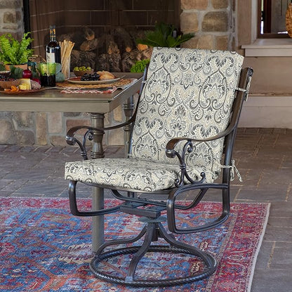 Arden 2-Pack Outdoor Patio Dining Chair Cushion, 20x44, Rain-Proof Seat Pad, Fade-Resistant Outdoor Cushion Neutral Aurora Damask