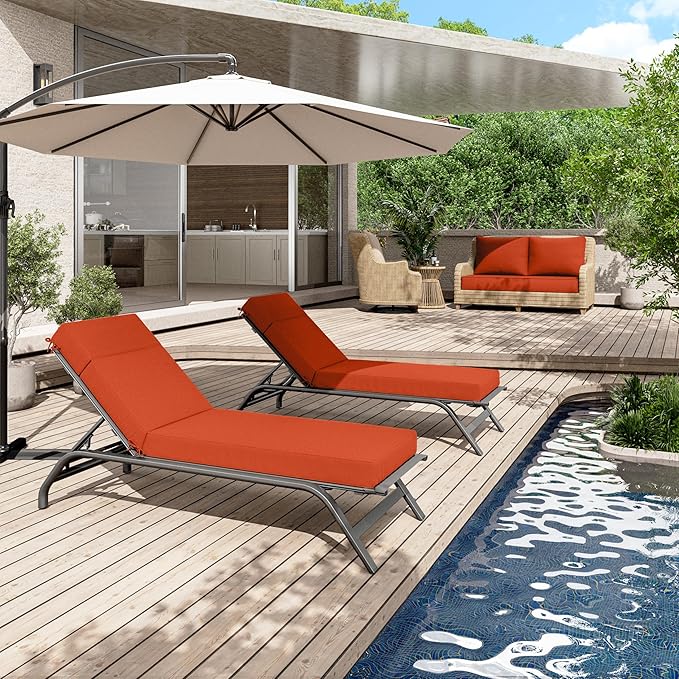 2 Pcs Chaise Lounge Cushions Outdoor, 72" L X 21" W X 4" D Lounge Chair Cushions for Outdoor Furniture, High-Density Foam Patio Chaise Cushion-Waterproof Fade-Resistant ThickPatio lounge chair cushion