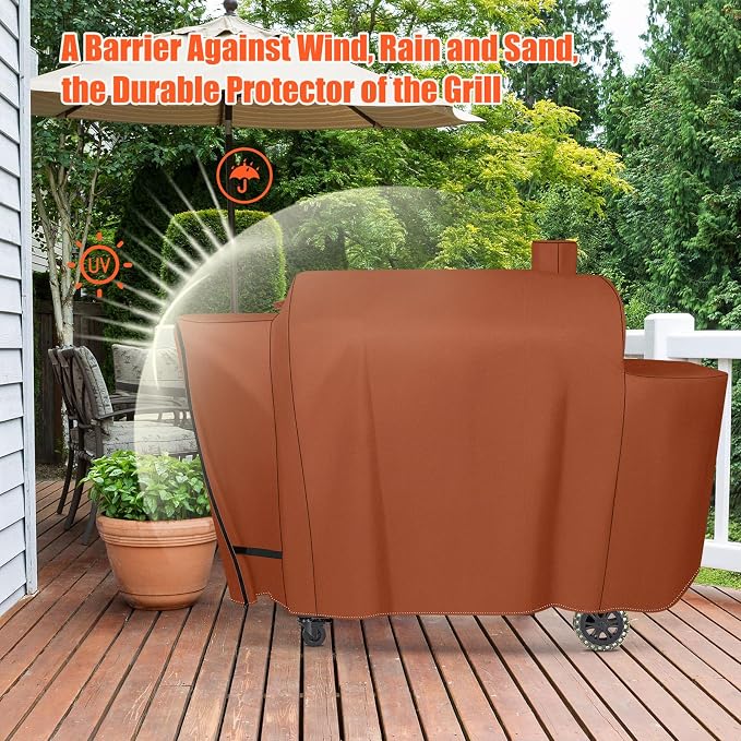 Grill Cover for Pit Boss Pro Series Triple-Function Combo Grill PB1100PSC1 PB1100PSC2 Sportsman PB1230 Wood Pellet/Gas Combo 1230 PB1230SP PB1230G, PB 67364-600D Fade Resistant Grill Cover, Brown