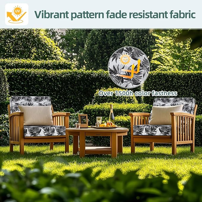 Favoyard Deep Seat Patio Cushion 24 x 24 x 4 in Waterproof Seat & Back Cushion Set with Color Fade Resisitant Pattern, Portable Handle, Attach Straps, Zipper on Removable Cover for Outdoor Furniture