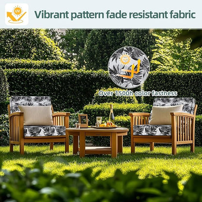 Favoyard Deep Seat Patio Cushion 19 x 19 x 3 in Waterproof Seat & Back Cushion Set with Color Fade Resisitant Pattern, Portable Handle, Attach Straps, Zipper on Removable Cover for Outdoor Furniture