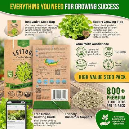 Organo Republic Lettuce Oakleaf Seeds Pack 1 G - Over 800 Non-GMO Heirloom Lettuce Seeds for Planting Greens in Individual Seed Packet, Greens Seeds for Planting Home Garden Indoor & Outdoor Gardening