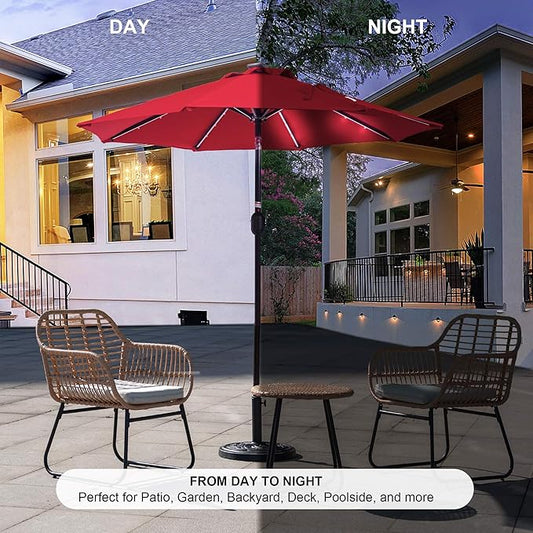 Sundale Outdoor 7 ft Solar-Powered 24 LED Lighted Patio Umbrella with Crank & Push Button Tilt for Garden, Deck, Backyard, Pool, 8 Ribs (Red)