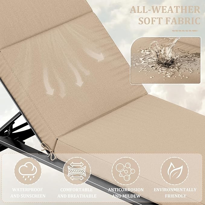 Chaise Lounge Cushions Outdoor, 80" L X 26" W X 4" D Lounge Chair Cushions for Outdoor Furniture, High-Density Foam Outdoor Chaise Cushion-Waterproof Fade-Resistant ThickPatio lounge chair cushion