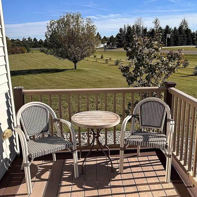 PURPLE LEAF French Bistro Chairs Set of 2 Aluminum Hand-Woven Rattan Wicker Dining Chairs with Arms for Outdoor Porch Garden White Print Finish Grey