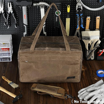 Canvas Tool Organizer Bag, Heavy Duty 16oz Waxed Canvas Garden Hand Tools Tote - with 6 Inside Slots & 1 Large Storage Capacity, Hand Tools Bag for Gardening Carpentry Tools | 15.5" x 9" x 9"