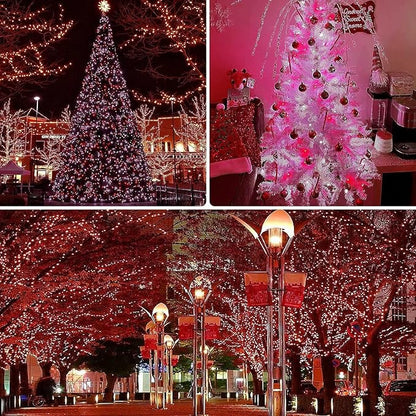 OZS 2PK 240LED Solar String Lights Outdoor Waterproof | Solar Christmas Tree Lights with 8 Lighting Modes Solar Light Outdoor for Xmas Party Garden Tree Christmas Decorations (Red&Cool White)