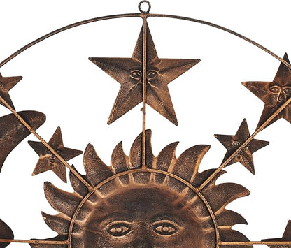 Deco 79 Metal Sun and Moon Home Wall Decor Indoor Outdoor Wall Sculpture with Stars, Wall Art 21" x 1" x 21", Bronze