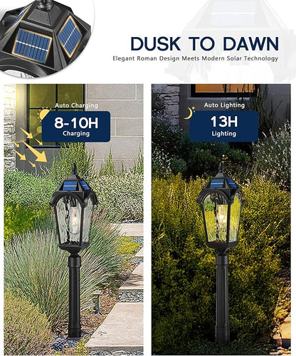 FEMILA Solar Post Lights Outdoor, 35.8" Aluminum Glass Outdoor Pathway Lights, Dusk to Dawn Solar Landscape Light with Remote Control for Yard Garden Driveway, 4FYX92GL-SL BK