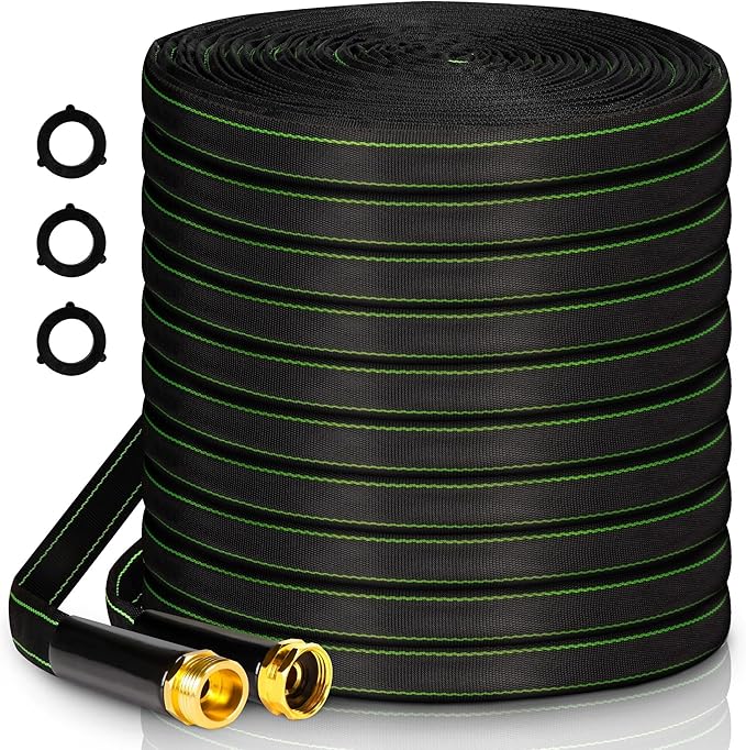 Garden Hose 50 ft Water Hose Flexible Heavy Duty Lightweight No Kink Long Outdoor Non-Expandable High Pressure Flat Hoses Pipe 50’ Strong 3/4’’ Brass Fitting for Outside Yard Lawn Car Wash