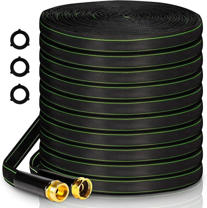 Garden Hose 50 ft Water Hose Flexible Heavy Duty Lightweight No Kink Long Outdoor Non-Expandable High Pressure Flat Hoses Pipe 50’ Strong 3/4’’ Brass Fitting for Outside Yard Lawn Car Wash