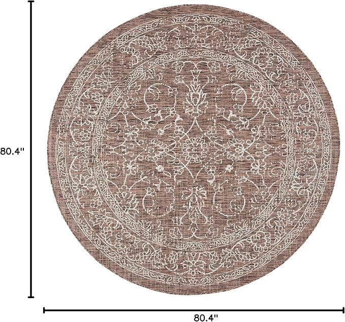 SAFAVIEH Courtyard Collection 6'7" Round Brown / Ivory CY8680 Indoor/-Outdoor-Waterproof Easy-Cleaning Patio Backyard Mudroom Area-Rug