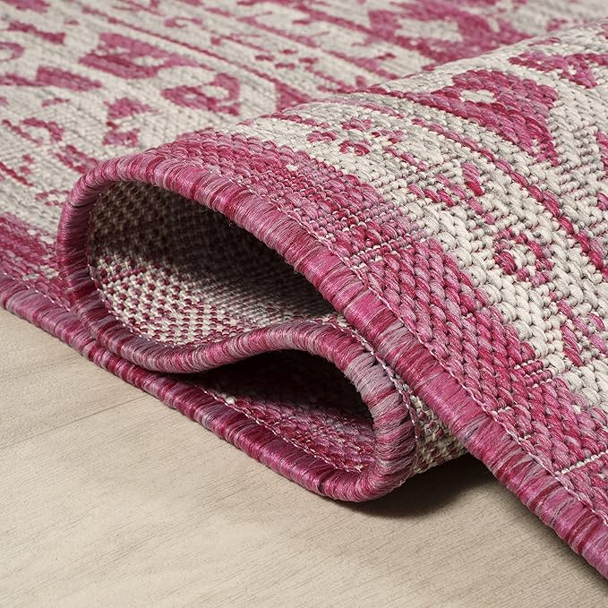 JONATHAN Y Medallion Weave Indoor Outdoor Area Rug 9X12 Fuchsia/Light Gray, Sinjuri Textured for Backyard, Patio, Porch, Easy-Cleaning, High Traffic, Pet-Friendly, Non-Shedding (SMB101G-9)