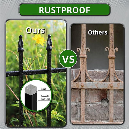 Decorative Metal Garden Fence 11in H x 6ft L, Small Border Fence Roman Column Deco, Garden Fencing for Flower Bed Lawn Landscape Outdoor, 5 Panels + 6 Stakes Black