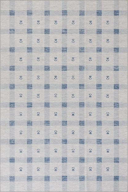 Dash & Albert Valen Plaid Blue Machine Washable Rug, 4 X 6 Feet, Blue/White Plaid Pattern