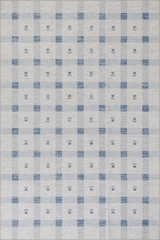 Dash & Albert Valen Plaid Blue Machine Washable Rug, 9.5 X 13.5 Feet, Blue/White Plaid Pattern
