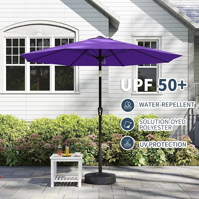 PatioKingdom 11FT Patio Umbrella,Outdoor Umbrella with Push Button Tilt and Crank,Market Table Umbrella with 8 Sturdy Fiberglass Ribs UV Protection(Dark Purple, 11FT)
