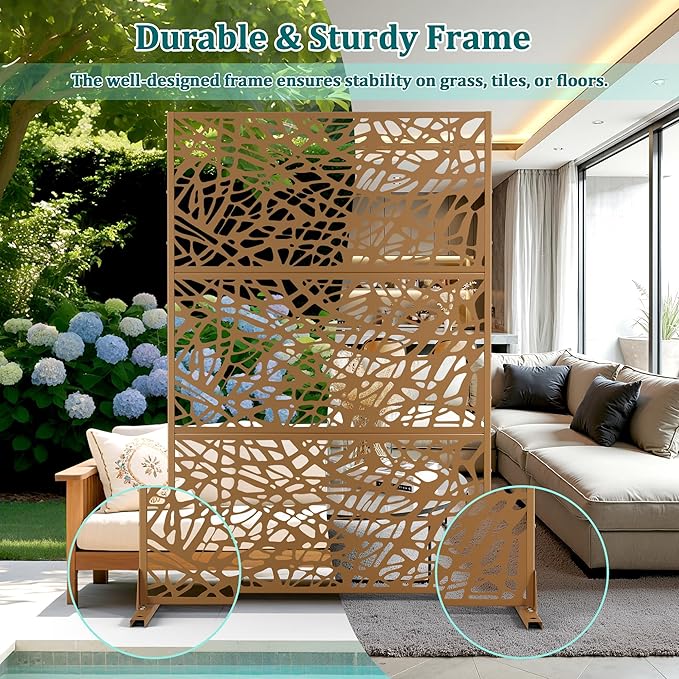 Metal Privacy Screen Outdoor Privacy Screen, Freestanding Fence Panel for Outside, 72''H×47''W, Decorative Screen Panel for Backyard/Patio/Deck