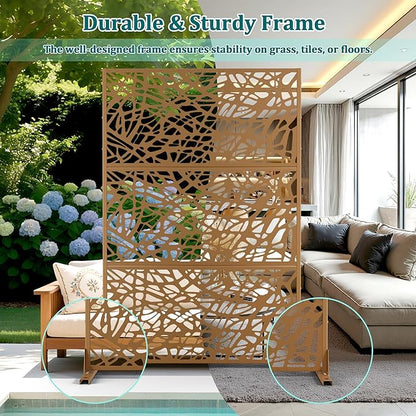 Metal Privacy Screen Outdoor Privacy Screen, Freestanding Fence Panel for Outside, 72''H×47''W, Decorative Screen Panel for Backyard/Patio/Deck
