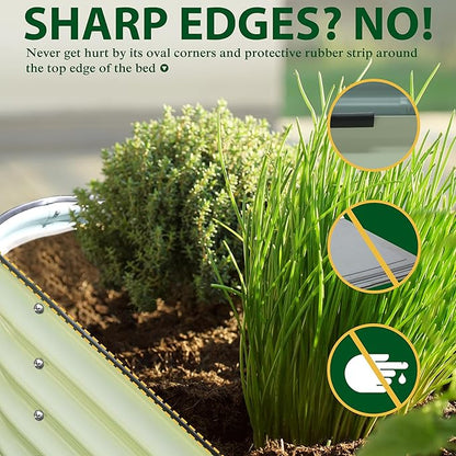 MUPATER 8x2x1 ft Raised Garden Bed Outdoor for Vegetables, 9-in-1 Galvanized Metal Planter Box, 11.1'' H Modular Garden Bed Kit Oval for Herbs and Flowers, Pearl White