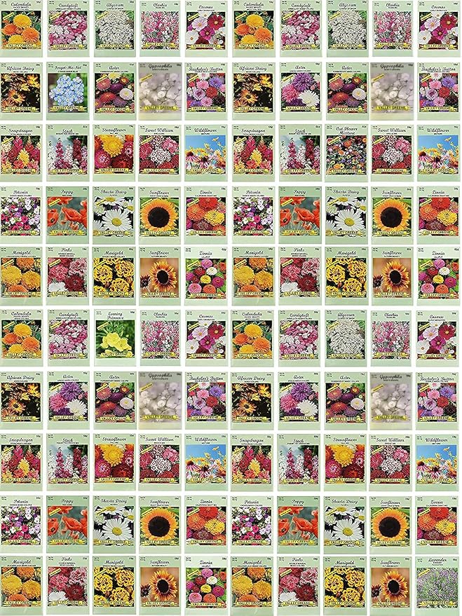 Black Duck Brand Set of 100 Flower Seed Packets! Flower Seeds in Bulk - Best Value Seeds - Great for Classrooms, Beginner Gardeners and Kids! - Deluxe Varieties! (100)