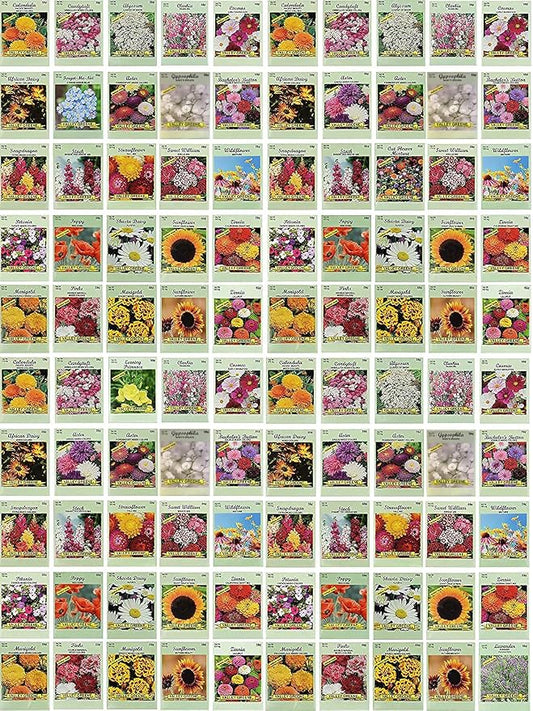 Black Duck Brand Set of 100 Flower Seed Packets! Flower Seeds in Bulk - Best Value Seeds - Great for Classrooms, Beginner Gardeners and Kids! - Deluxe Varieties! (100)
