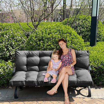 Swing Replacement Seat Cushions, 2-3 Seater Bench Cushions for Outdoor Furnitur with Backrest, Garden Recliner Seat Cushions Waterproof Sofa Pads (Dark Gray, 70.8x40in)