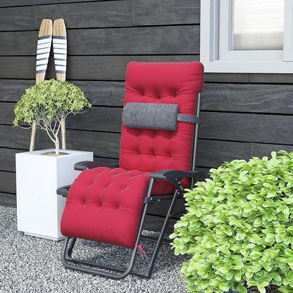 Outsunny Zero Gravity Chair, Folding Reclining Lounge Chair with Padded Cushion and Side Tray for Indoor or Outdoor Use, Supports 264 lbs, Red