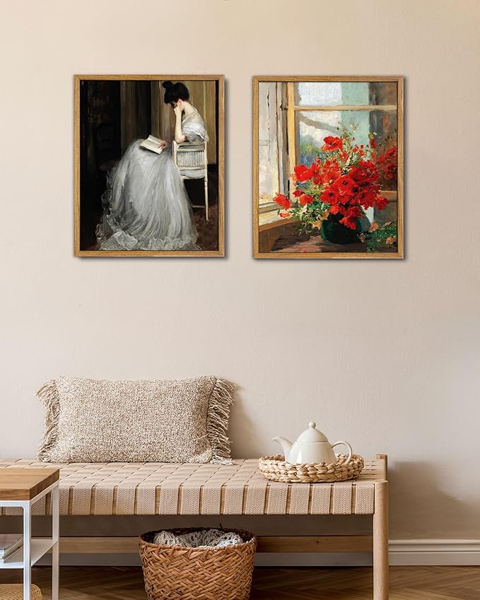 UPWOIGH 16x24 in Large Framed Wall Art, Jacques Émile Blanche The Reader Woman Reading Oil Painting Canvas, Vintage Victorian Portrait Print, Rustic Farmhouse Decor for Living Room Bedroom, 1Pack Gift