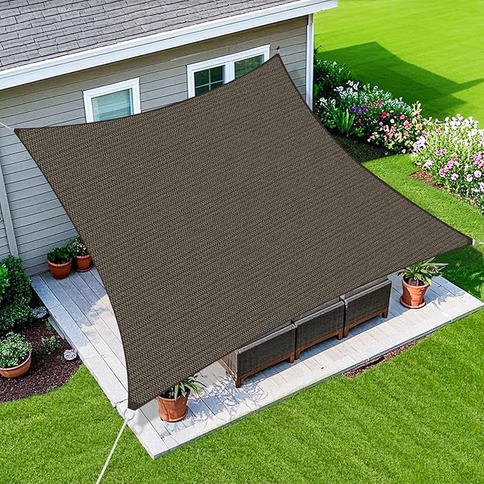 Amagenix Sun Shade Sail 9'X9' Curved Edge Outdoor Shade Canopy Mocha Breathable 95% UV Block Shade Cloth for Patio Garden Backyard (We Make Custom Size)