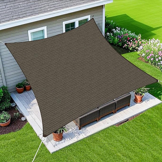 Amagenix Sun Shade Sail 16'X16' Curved Edge Outdoor Shade Canopy Mocha Breathable 95% UV Block Shade Cloth for Patio Garden Backyard (We Make Custom Size)