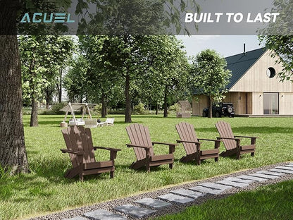 Set of 4 Folding Adirondack Chairs, Heavy Duty Weather-Resistant Patio Chairs with Wide Armrests & Ergonomic High Back, HDPE Fire Pit Seating for Backyard, Garden, Porch - Coffee