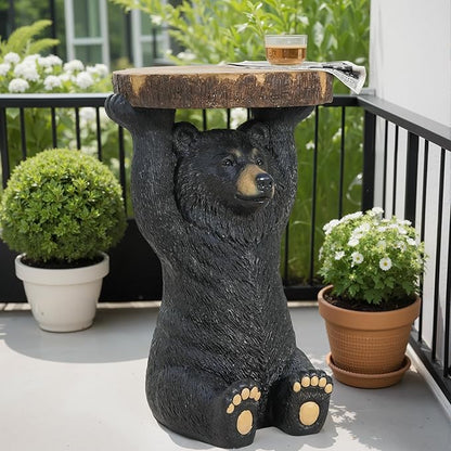 Christopher Knight Home Blitz Bear Outdoor Side Table, MGO Bear Statue with Display Tabletop, Hand Painted Sculpture, Cute Small End Table for Indoor/Outdoor, No Assembly Required, Black + Brown